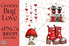 Groovy Retro Valentine Bug Clipart PNG, 70s Love Clip Art Product Image 1