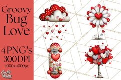 Groovy Retro Valentine Bug Clipart PNG, 70s Love Clip Art Product Image 1