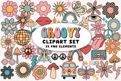 Groovy Retro 70s Hippie Boho PNG Clipart Elements Hand Drawn Product Image 1