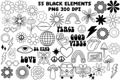 Groovy Retro 70s Hippie Boho PNG Clipart Elements Hand Drawn Product Image 3