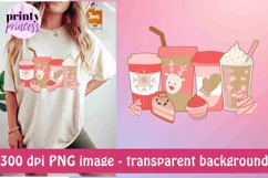 Retro Christmas Coffee Drinks PNG, Pink Holiday Sublimation Product Image 3