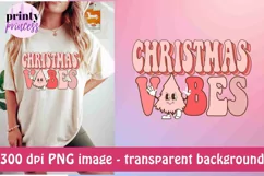Retro Christmas Vibes PNG, Pink Christmas Sublimation Design Product Image 1