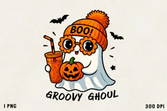 Groovy ghoul Ghost Cute Halloween PNG Sublimation Design Product Image 1