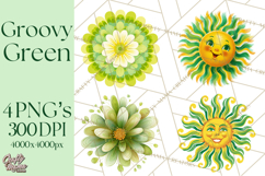 Retro 70s Psychedelic Clipart PNG, Groovy Flowers Product Image 1