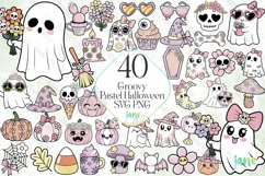 Groovy Pastel Halloween SVG PNG Clipart Bundle Product Image 1