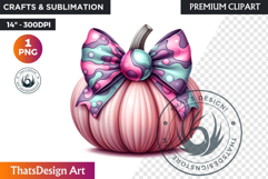 Groovy Pastel Coquette Pumpkins with bows, Boho autumn PNG Product Image 1