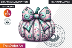 Groovy Pastel Coquette Pumpkins with bows, Boho autumn PNG Product Image 1