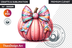 Groovy Pastel Coquette Pumpkins with bows, Boho autumn PNG Product Image 1