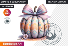 Groovy Pastel Coquette Pumpkins with bows, Boho autumn PNG Product Image 1