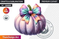 Groovy Pastel Coquette Pumpkins with bows, Boho autumn PNG Product Image 1