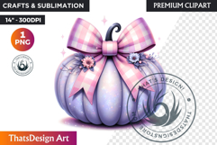 Groovy Pastel Coquette Pumpkins with bows, Boho autumn PNG Product Image 1