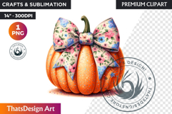 Groovy Pastel Coquette Pumpkins with bows, Boho autumn PNG Product Image 1