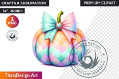 Groovy Pastel Coquette Pumpkins with bows, Boho autumn PNG Product Image 1