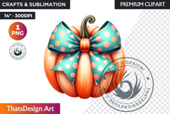 Groovy Pastel Coquette Pumpkins with bows, Boho autumn PNG Product Image 1