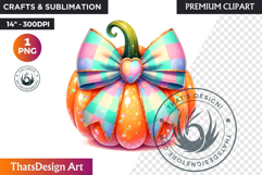 Groovy Pastel Coquette Pumpkins with bows, Boho autumn PNG Product Image 1