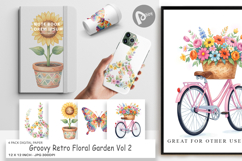 Groovy Retro Floral Garden Digital Paper Product Image 1