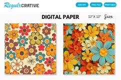 Groovy Retro Flower Seamless Digital Paper, Flower Pattern Product Image 1