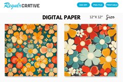 Groovy Retro Flower Seamless Digital Paper, Flower Pattern Product Image 1