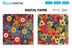 Groovy Retro Flower Seamless Digital Paper, Flower Pattern Product Image 1