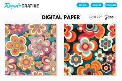 Groovy Retro Flower Seamless Digital Paper, Flower Pattern Product Image 1