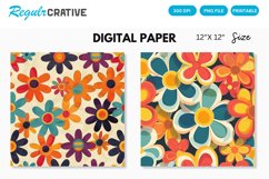Groovy Retro Flower Seamless Digital Paper, Flower Pattern Product Image 1