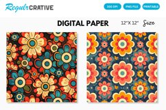 Groovy Retro Flower Seamless Digital Paper, Flower Pattern Product Image 1