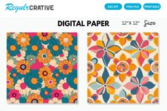 Groovy Retro Flower Seamless Digital Paper, Flower Pattern Product Image 1