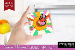 Groovy Magnet Sublimation - Summer Square Magnet PNG Product Image 1