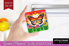Groovy Magnet Sublimation - Summer Square Magnet PNG Product Image 1
