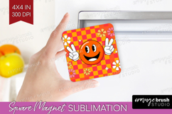 Groovy Magnet Sublimation - Summer Square Magnet PNG Product Image 1