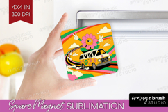 Groovy Magnet Sublimation - Summer Square Magnet PNG Product Image 1