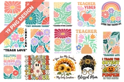 Retro Teacher PNG | Groovy Floral Teacher Sublimation Design Product Image 1