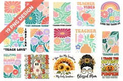 Retro Teacher PNG | Groovy Floral Teacher Sublimation Design Product Image 1