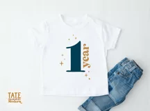 1 year SVG cut file - retro first birthday shirt svg Product Image 2