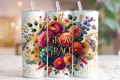 Grow In Grace Tumbler PNG, Christian Tumbler, Floral Tumbler Product Image 1