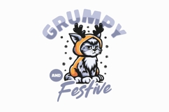 Grumpy and Festive Cute Cat Christmas T-shirt Product Image 1