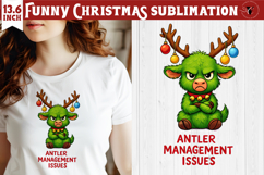 Funny Christmas animal sublimation | Grumpy green reindeer Product Image 1