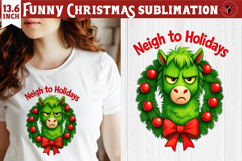 Funny Christmas animal sublimation | Grumpy green horse Product Image 1