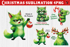 Funny Christmas animal sublimation | Grumpy green animals Product Image 1