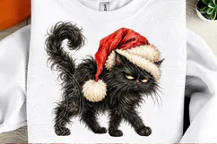 Grumpy Black Cat Christmas PNG | Fluffy Santa Hat Cat Sublim Product Image 2