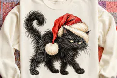 Grumpy Black Cat Christmas PNG | Fluffy Santa Hat Cat Sublim Product Image 4
