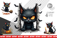 Grumpy Black Cat Clipart Product Image 1