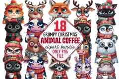 Grumpy Christmas Animal Coffee Clipart Bundle PNG Product Image 1