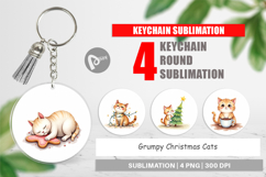 Keychain Watercolor Grumpy Christmas Cats Product Image 1