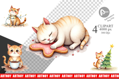 Clipart Watercolor Grumpy Christmas Cats Product Image 1