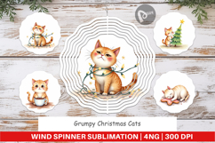 Wind Spinner Watercolor Grumpy Christmas Cats Product Image 1