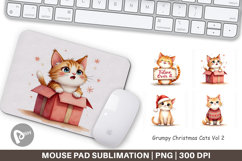 Mouse Pad Watercolor Grumpy Christmas Cats Product Image 1