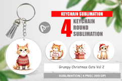 Keychain Watercolor Grumpy Christmas Cats Product Image 1