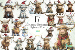 Grumpy Christmas Highland Cow Clipart Bundle Product Image 1