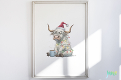 Grumpy Christmas Highland Cow Clipart Bundle Product Image 4